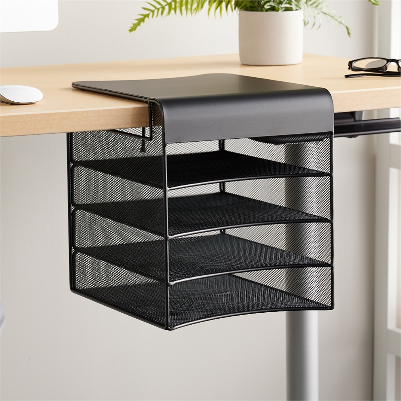 Safco Onyx Solid Top Horizontal With Hanging Metal Steel Desk Organizer In Black