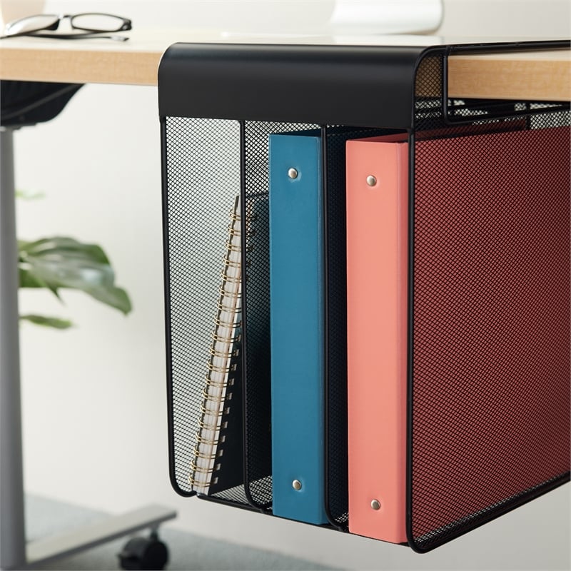 Safco Onyx Solid Top Vertical Hanging Steel Metal Desk Organizer in Black