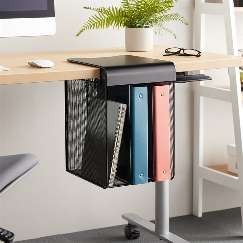 Safco Onyx Solid Top Vertical Hanging Steel Metal Desk Organizer in Black