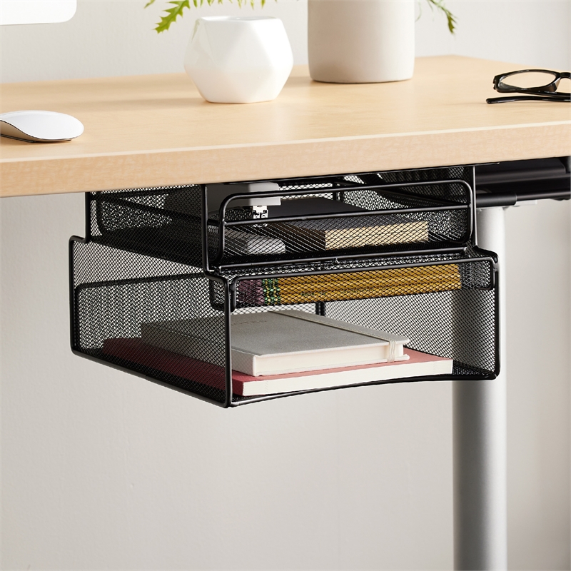 Safco Onyx Mountable Hanging Metal Desk Organizer in Black Finish