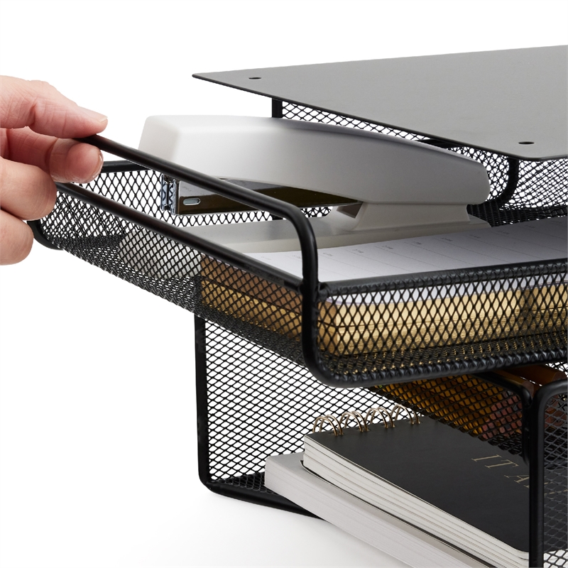 Safco Onyx Mountable Hanging Metal Desk Organizer in Black Finish