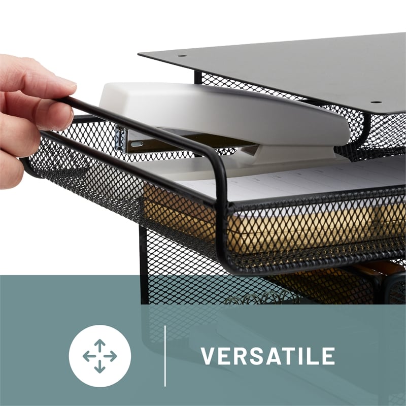 Safco Onyx Mountable Hanging Metal Desk Organizer in Black Finish