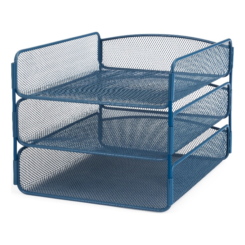 Safco Onyx 3 Tray Steel Metal Desk Organizer in Blue Finish
