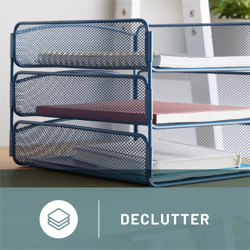 Safco Onyx 3 Tray Steel Metal Desk Organizer in Blue Finish