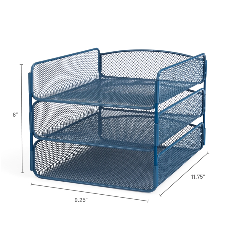 Safco Onyx 3 Tray Steel Metal Desk Organizer in Blue Finish