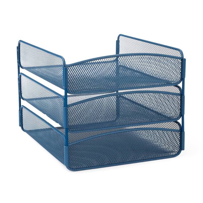 Safco Onyx 3 Tray Steel Metal Desk Organizer in Blue Finish
