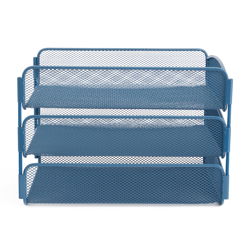 Safco Onyx 3 Tray Steel Metal Desk Organizer in Blue Finish