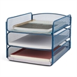 Safco Onyx 3 Tray Steel Metal Desk Organizer in Blue Finish