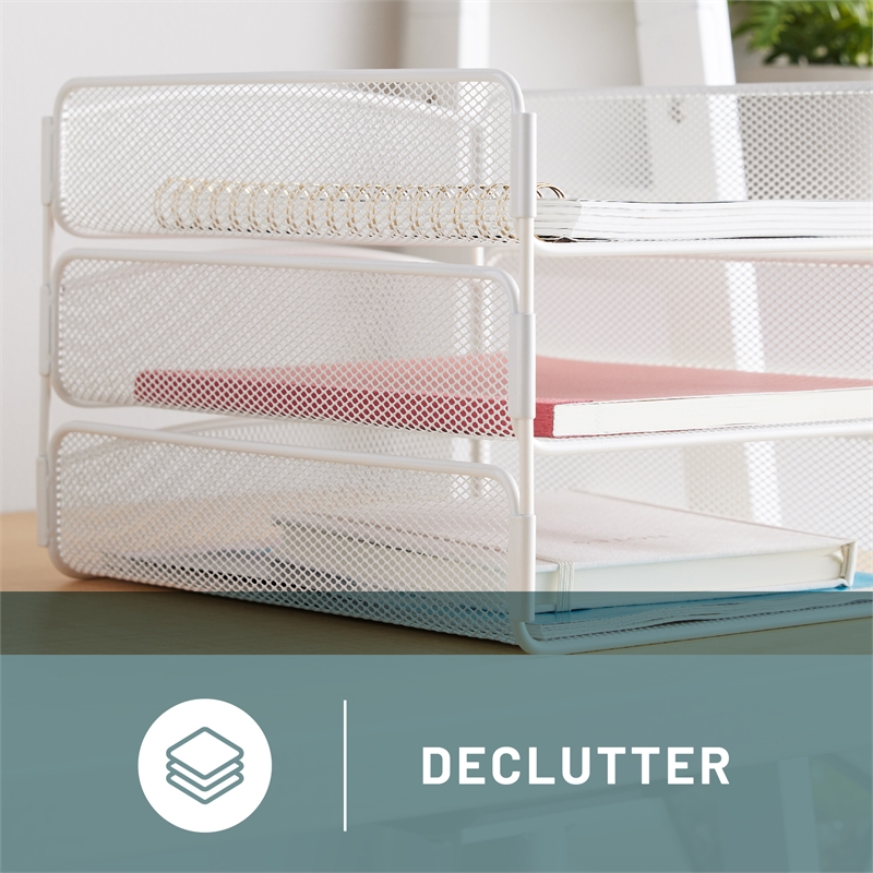 Safco Onyx 3 Tray Steel Metal Desk Organizer in White