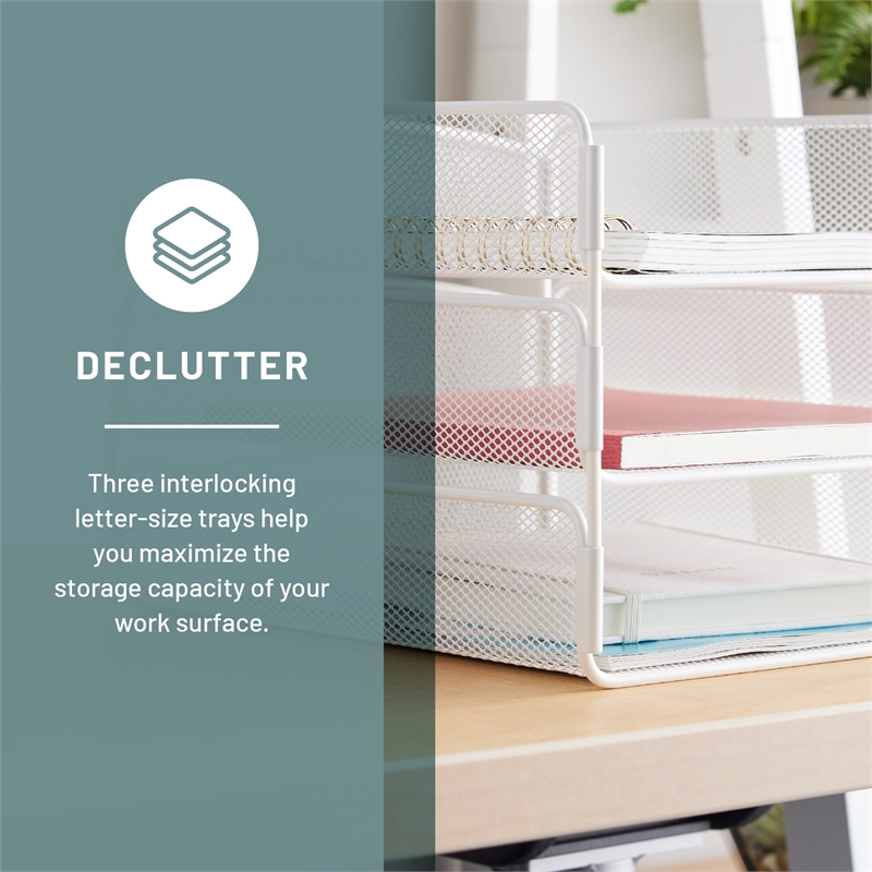 Safco Onyx 3 Tray Steel Metal Desk Organizer in White