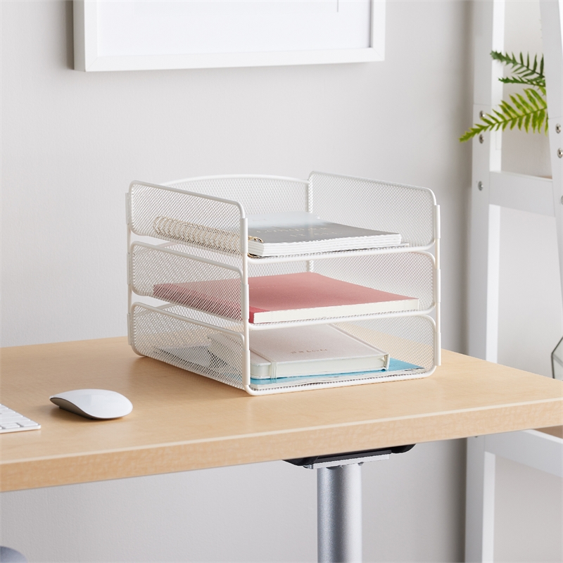 Safco Onyx 3 Tray Steel Metal Desk Organizer in White