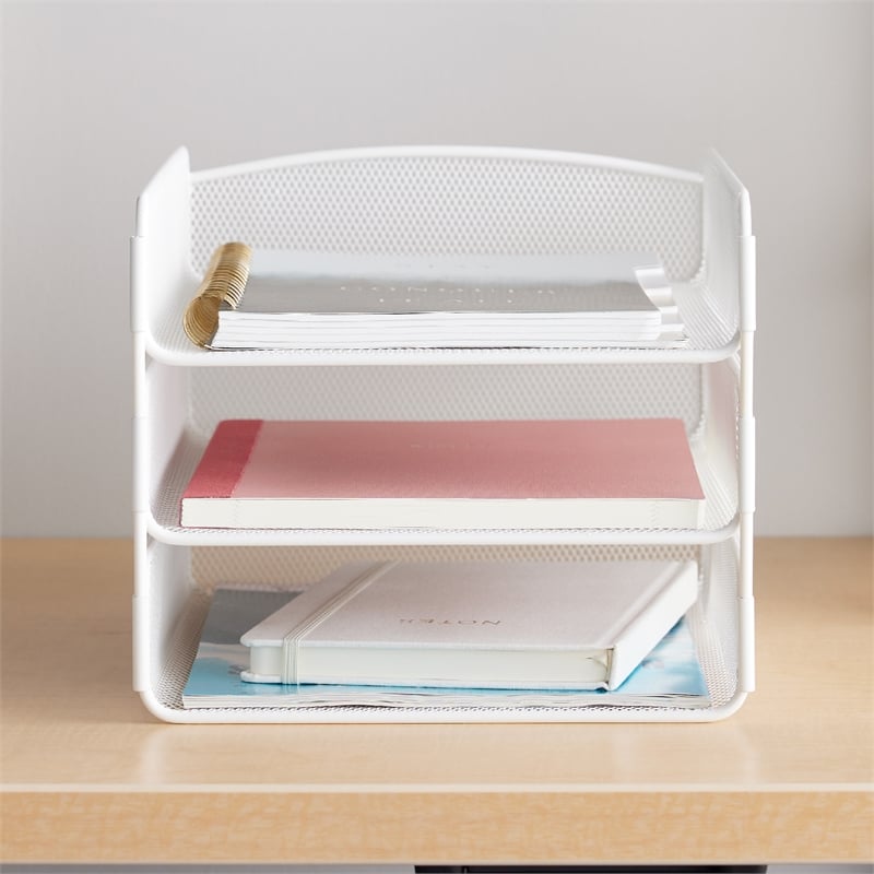 Safco Onyx 3 Tray Steel Metal Desk Organizer in White