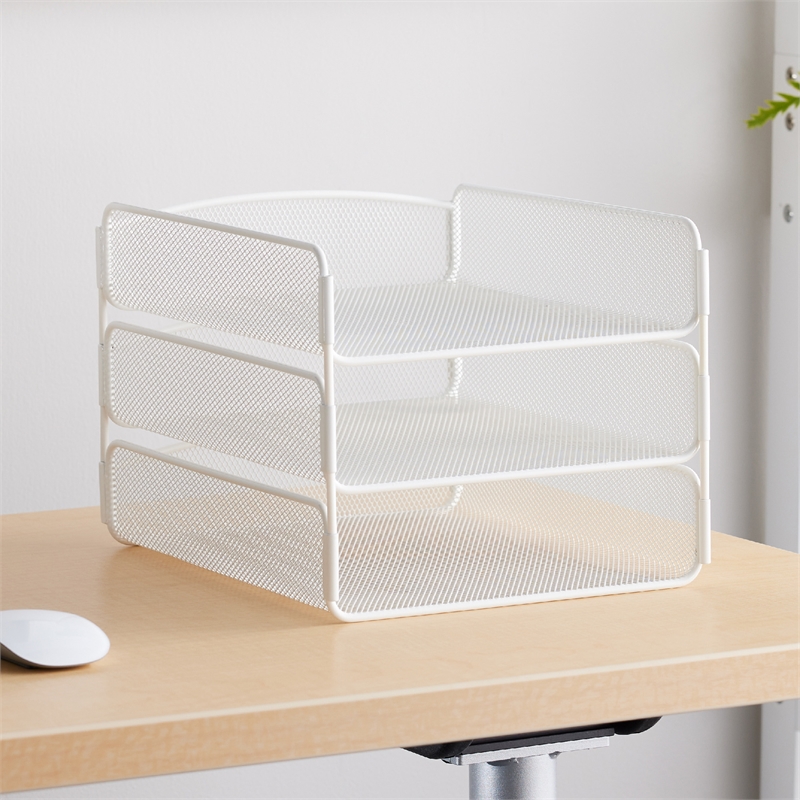 Safco Onyx 3 Tray Steel Metal Desk Organizer in White