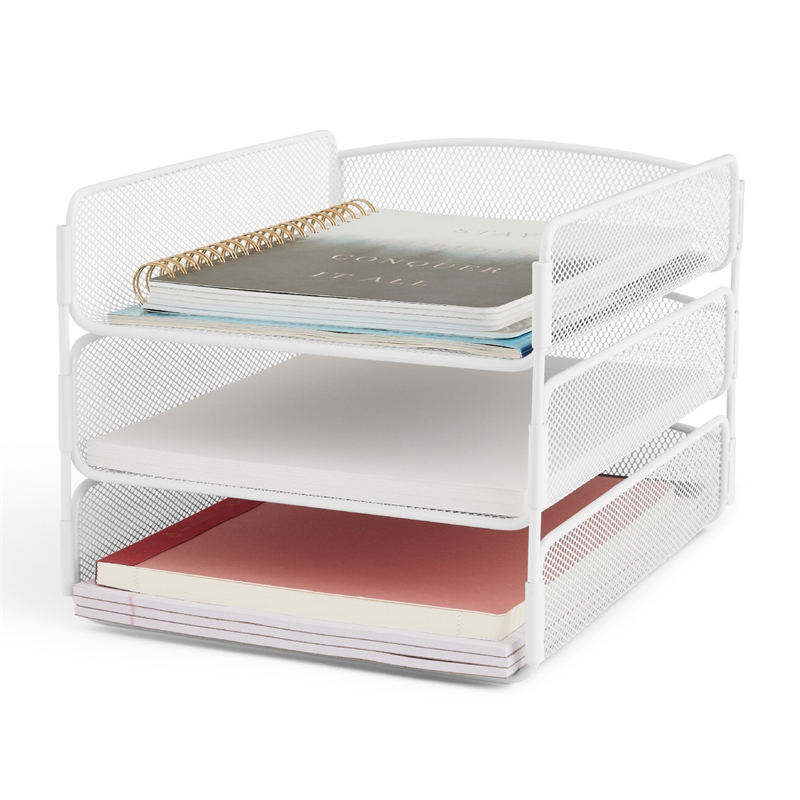 Safco Onyx 3 Tray Steel Metal Desk Organizer in White