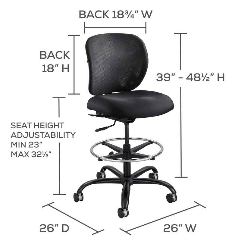 Safco Vue Adjustable Drafting Chair in Black