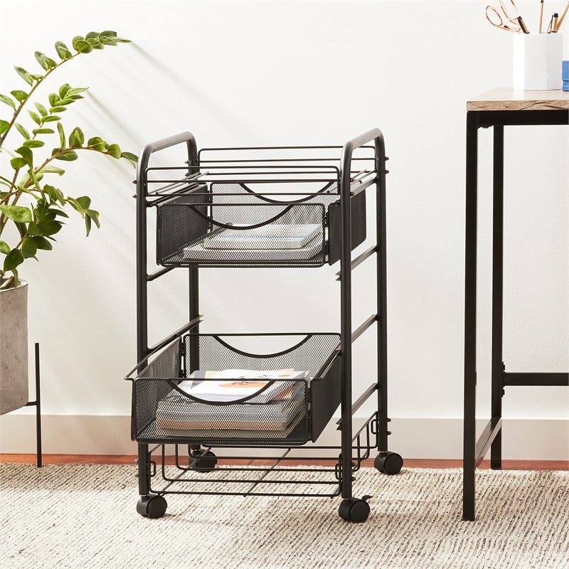 Safco Onyx 2 Drawer Metal Mesh File Cart in Black