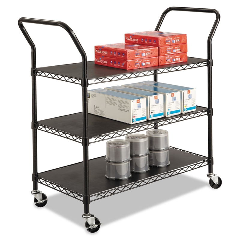 Safco 3 Shelf Wire Utility Transport Cart in Black