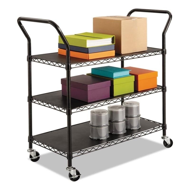 Safco 3 Shelf Wire Utility Transport Cart in Black