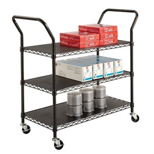 safco 3 shelf wire utility transport cart in black