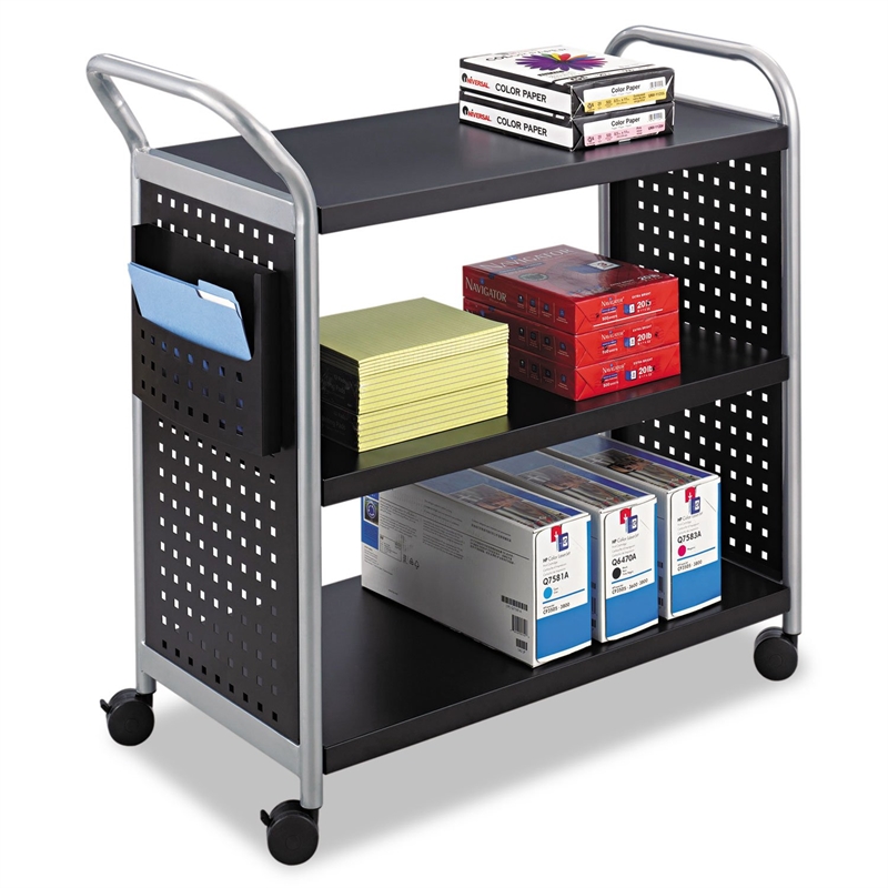 Safco Scoot 3 Shelf Utility Transport Cart in Black