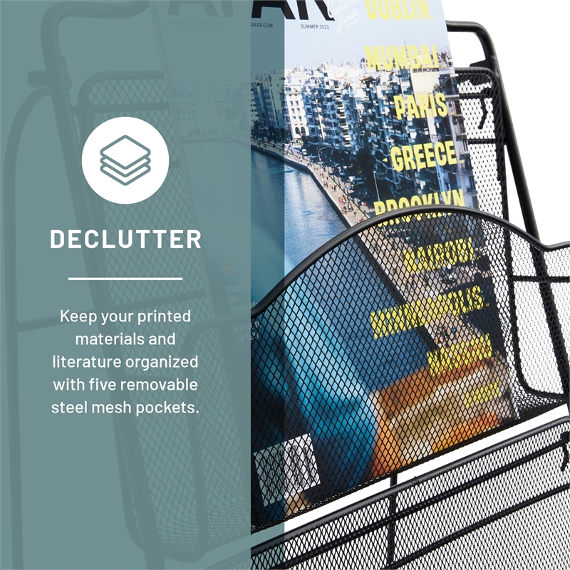 Safco Onyx 5 Pocket Steel Metal Floor Magazine Rack in Black