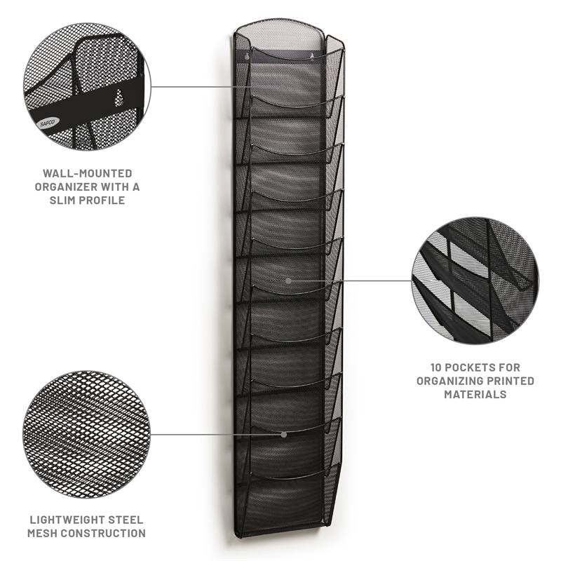 Safco 10-Pocket Black Onyx Magazine Rack