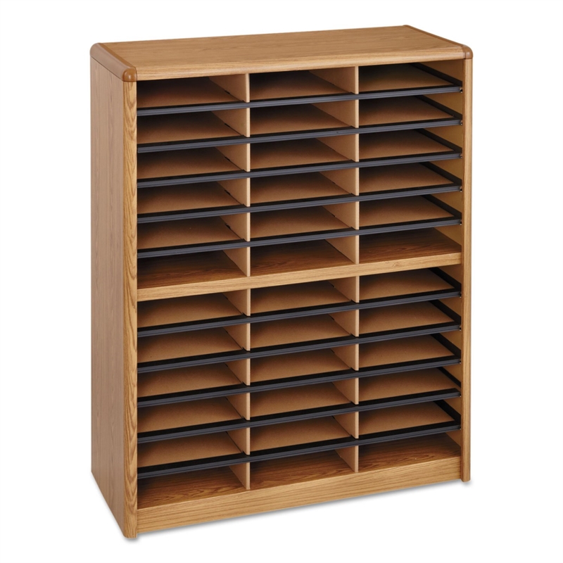 Safco 36 Compartment Value Sorter Metal File Organizer in Medium Oak