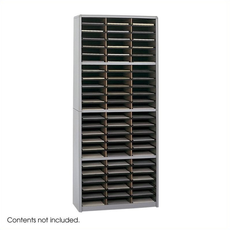72 Compartment Metal Flat Files Vertical Organizer in Gray 7131GR