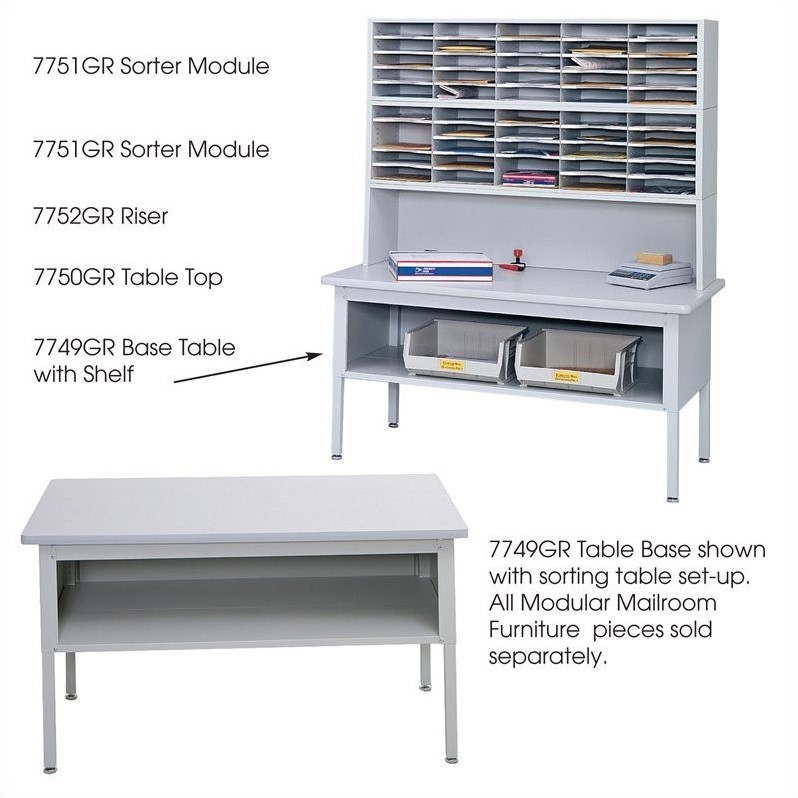 Safco E-Z Sort Sorting Base Table with Shelf in Gray