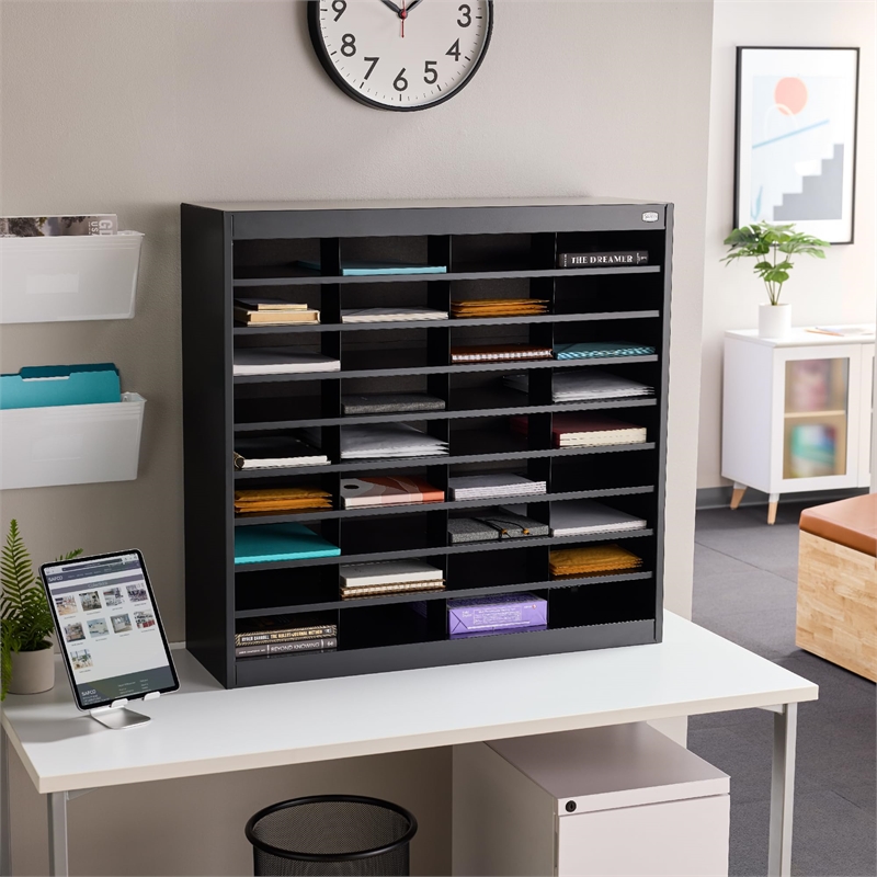 Safco E-Z Stor Black Mail Organizer -  36 Letter Size Compartments