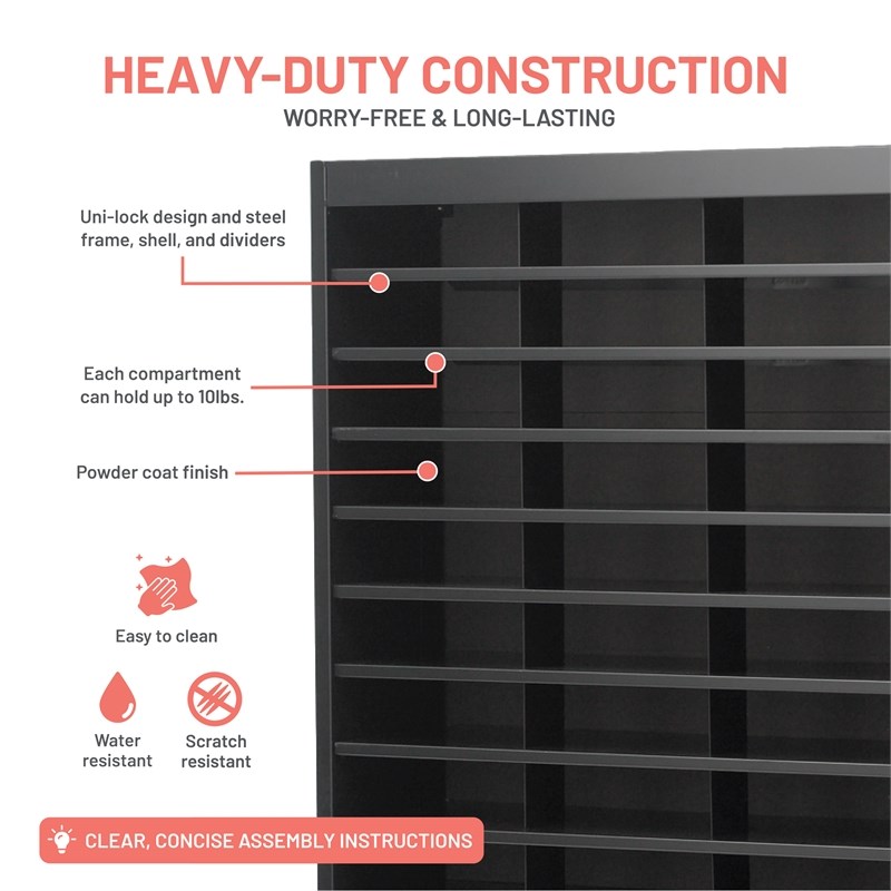 Safco E-Z Stor Black Mail Organizer -  72 Letter Size Compartments