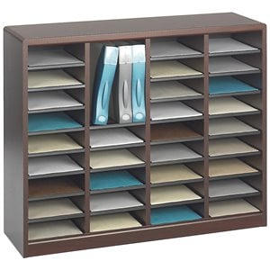 safco e-z stor mahogany wood mail organizer -  36 compartments