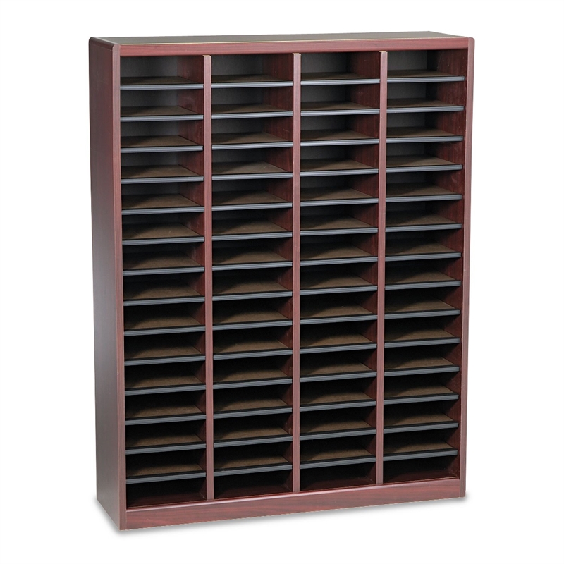 Safco E-Z Stor Mahogany Wood Mail Organizer -  60 Compartments