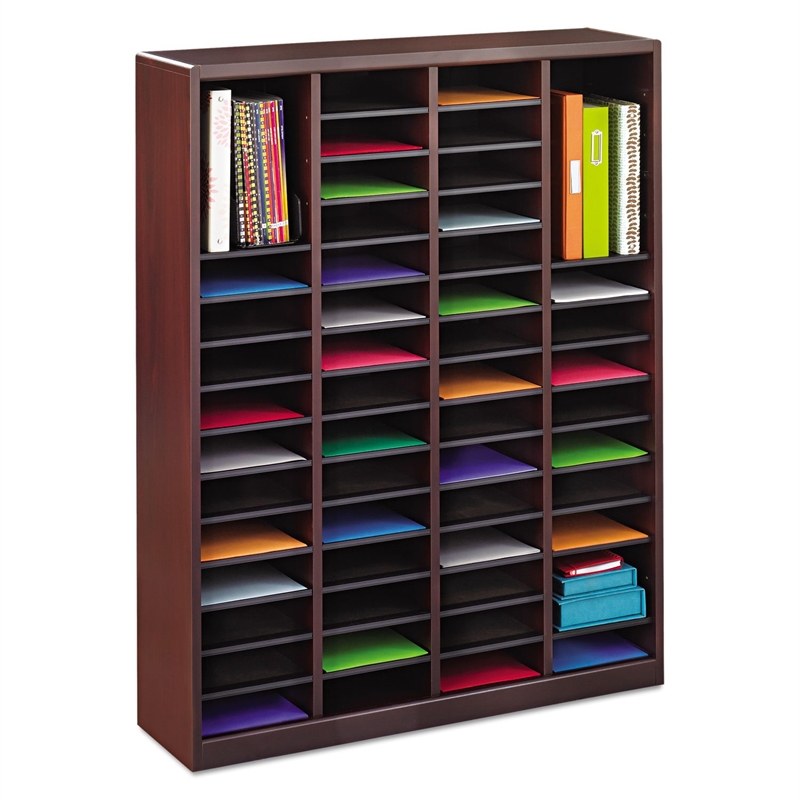 Safco E-Z Stor Mahogany Wood Mail Organizer -  60 Compartments