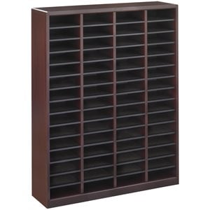 safco e-z stor mahogany wood mail organizer -  60 compartments