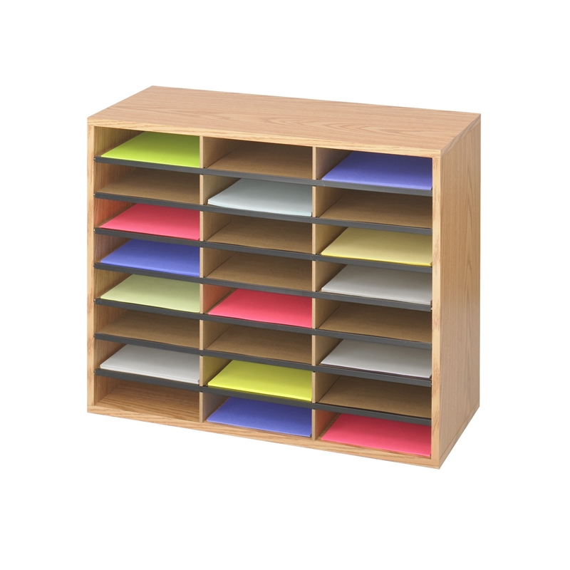 Safco Medium Oak Wood/Corrugated 24 Compartment Literature Organizer