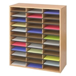 Safco Medium Oak Wood/Corrugated 36 Compartment Literature Organizer