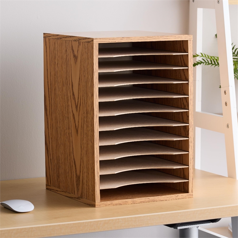 Safco Medium Oak 11 Compartment Vertical Desk Top Sorter