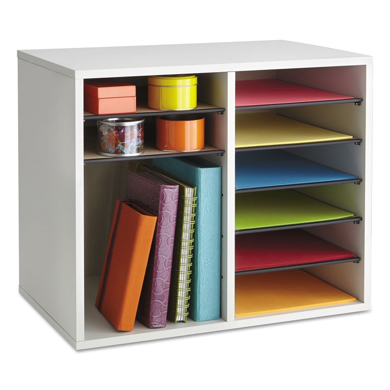 Safco Grey 12 Compartment Wood Adjustable File Organizer