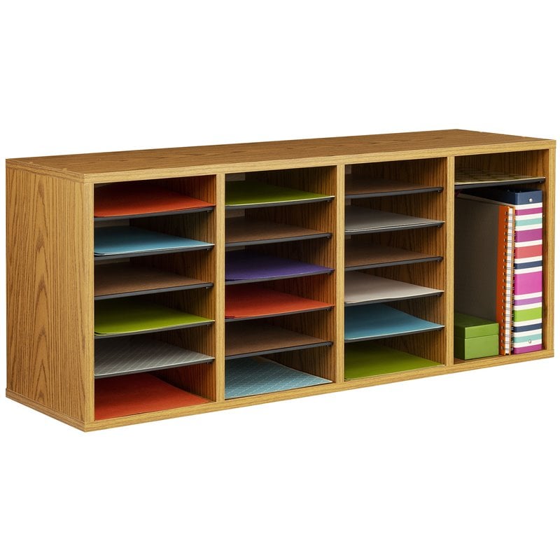 Safco Medium Oak 24 Compartment Wood Adjustable File Organizer