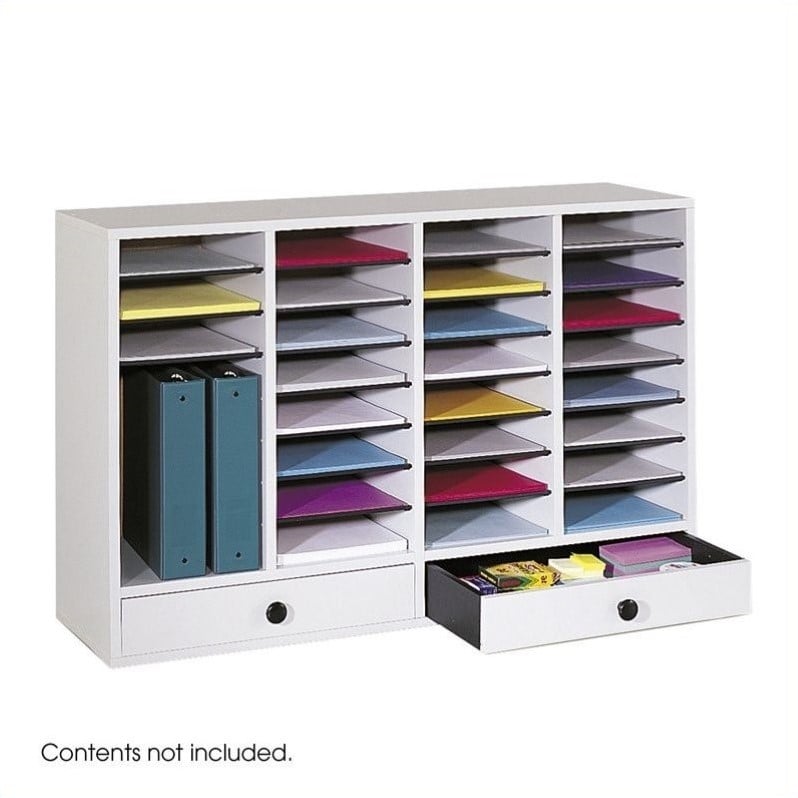Safco Grey Wood Adjustable 32 Compartment File Organizer with Drawer