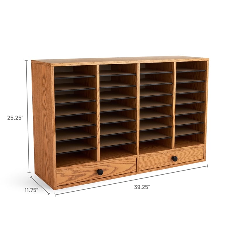 Safco Medium Oak Wood Adjustable 32 Compartment File Organizer with Drawer