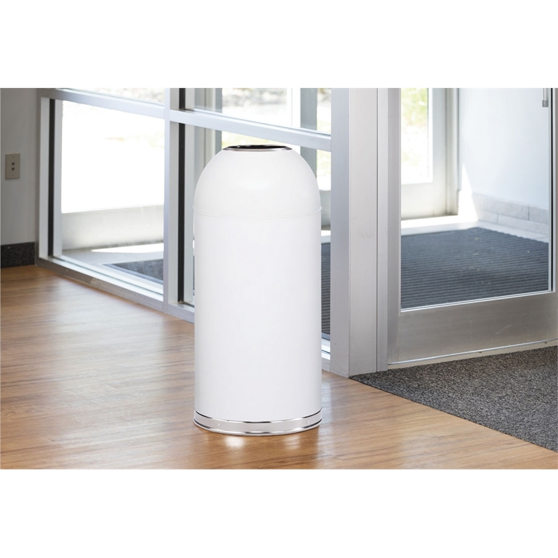 Safco Modern Metal Open Top Dome Receptacle in White Powder Coat