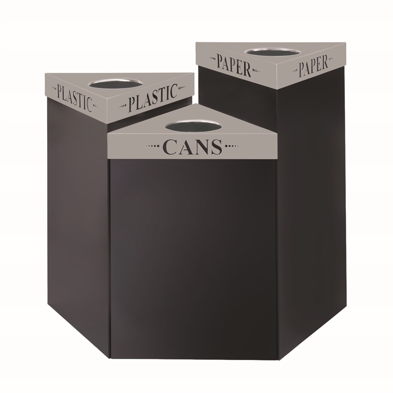 Safco Trifecta Modern Metal Recycling Receptacle in Black