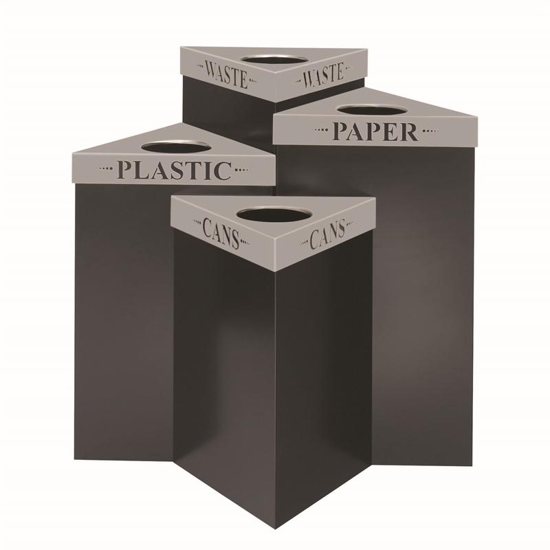 Safco Trifecta Modern Metal Recycling Receptacle in Black