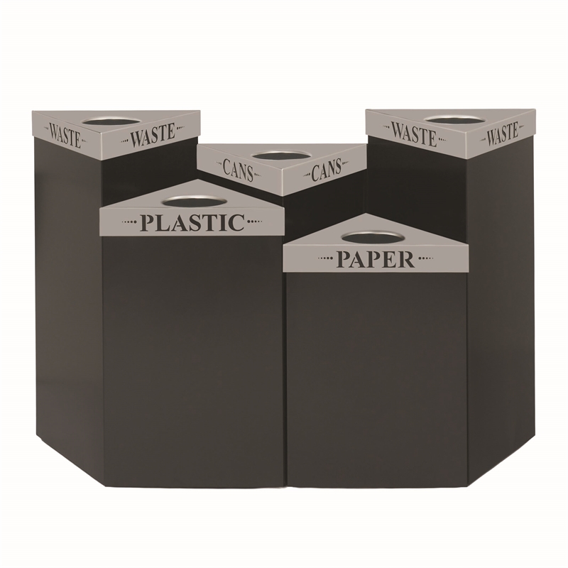Safco Trifecta Modern Metal Recycling Receptacle in Black