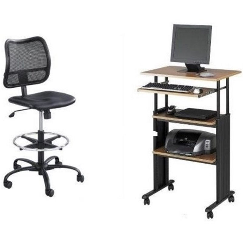 2 Piece Set Black Extendable Height Computer Desk And Drafting Chair