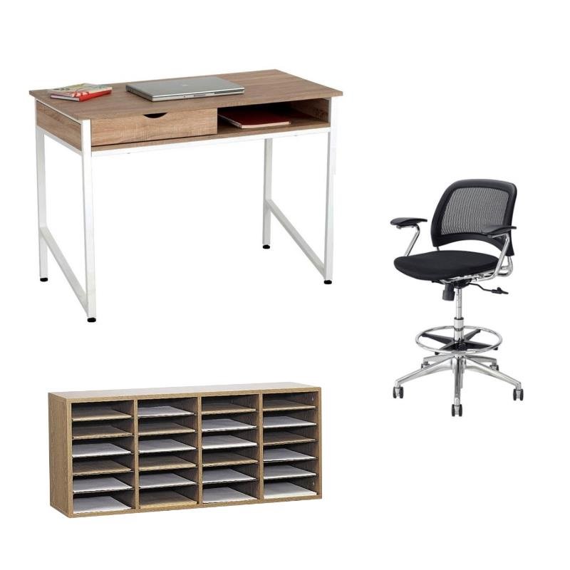 Desktop Organizer 3 Piece Set Writing Desk and Adjustable File Organizer and Chair