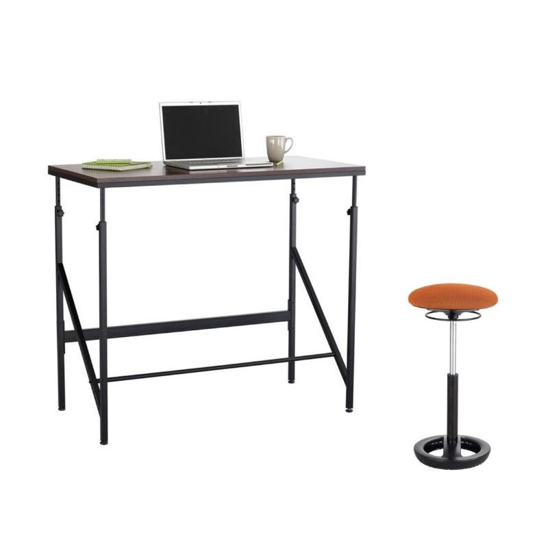Safco Elevate 48 Standing Desk With Drafting Chair In Walnut And