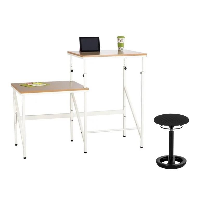 Safco Elevate 2 Tier Standing Desk With Drafting Chair In Beech